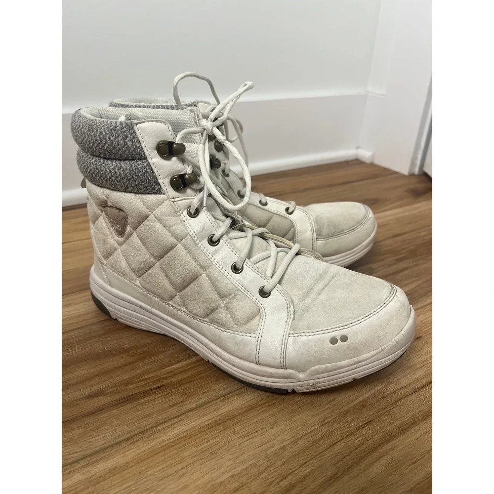 Ryka Aurora Boots Wm 10M White Quilted Knit Collar High Top Sneakers